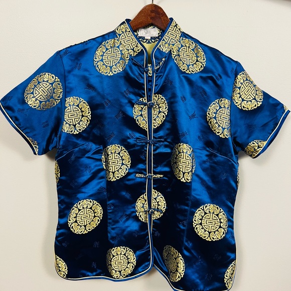 Silk-Style Brocade Mandarin Blouse – Size L - Picture 1 of 11